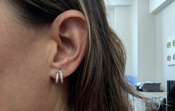 Earrings 14kt Gold Lobe Studs Double Band Diamonds