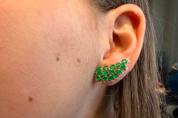 Earrings Wings 14kt Yellow Gold Diamonds and Emeralds