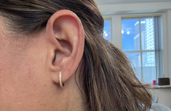 Earrings 14kt Yellow Gold Oval Hoops & Diamonds