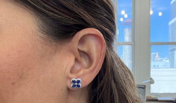 Earrings 18kt Gold Flowers Kenite & Diamonds