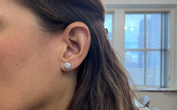 Earrings 0.40 cts Micro Pave Diamonds Disc Stud 18kt Gold