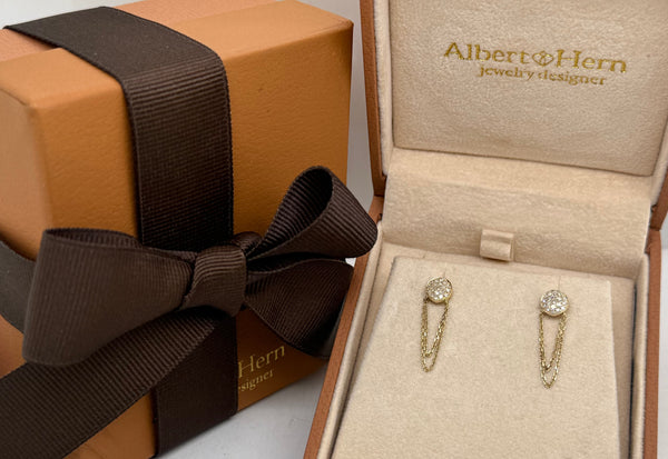 Earrings 14kt Gold Circle with Diamonds & Chain