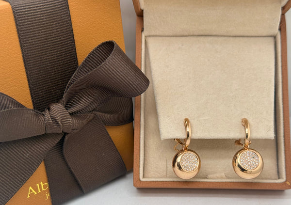 Earrings 14kt Rose Gold Huggies with Cirular Diamonds Drop