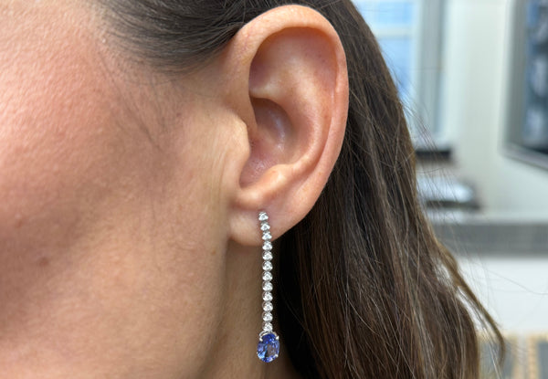 Earrings 18kt White Gold Inline Diamonds with Oval Tanzanita Drops