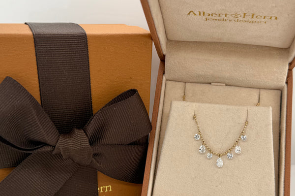 Necklace 18kt Seven Round and Pear Shape Lab Diamonds