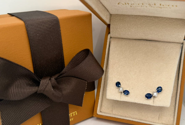 Earrings 14kt Gold Climbers Sapphires & Diamonds