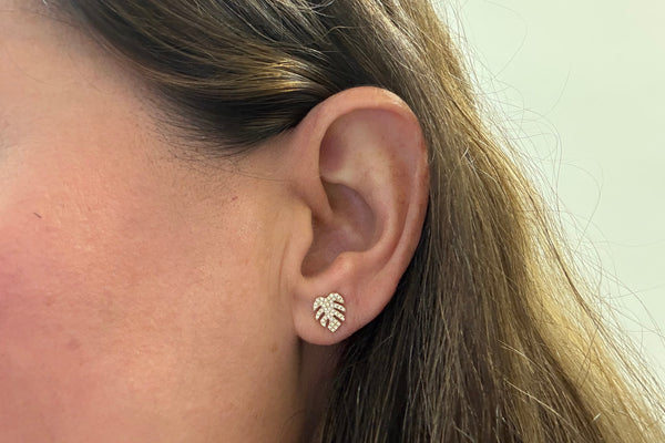 Earrings 14kt Gold Yellow Leaves & Diamonds