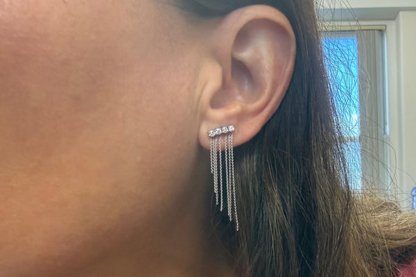 Earrings 14kt Gold Diamonds and rain of Chains