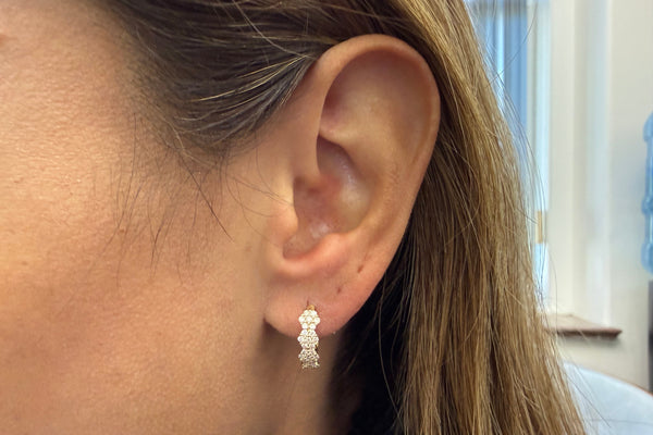 Earrings 18kt Yellow Gold Flowers Hoops & Diamonds