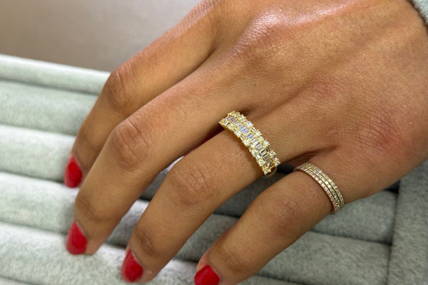 Ring 18kt Yellow Gold Round & Baguette Diamonds Half Band