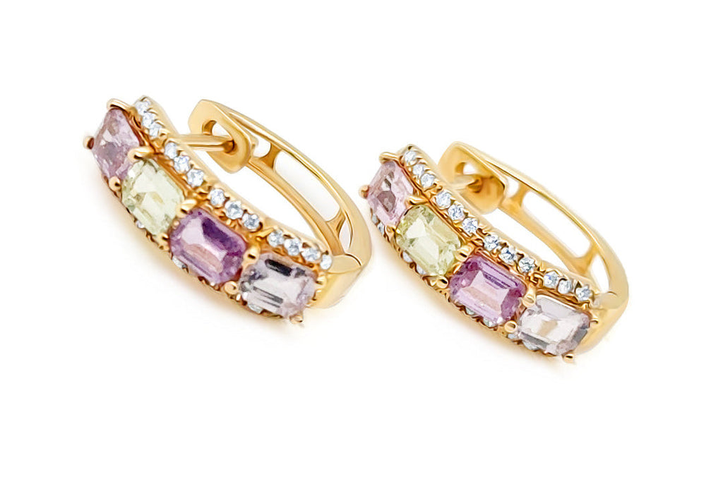 Earrings 18kt Gold Multicolor Sapphires & Diamonds Hoops