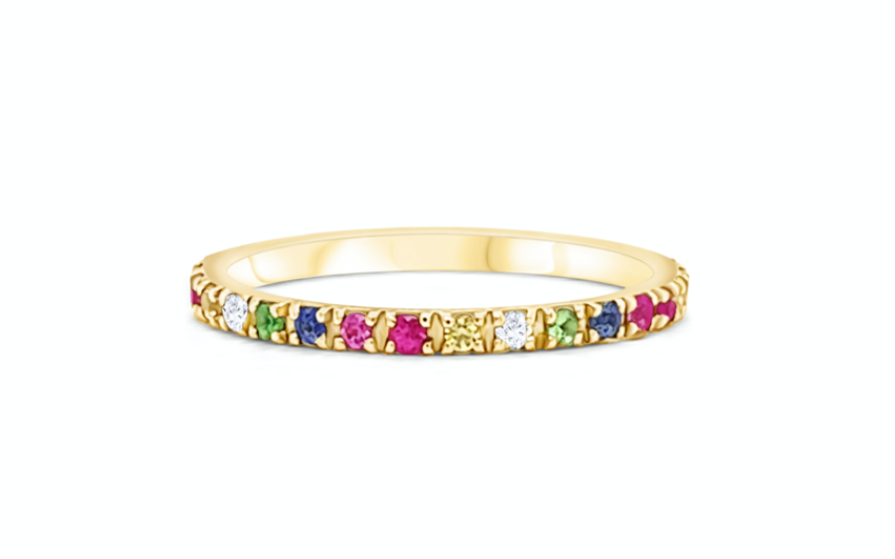 Eternity Ring Multicolor Sapphires & 14 Kt Yellow Gold