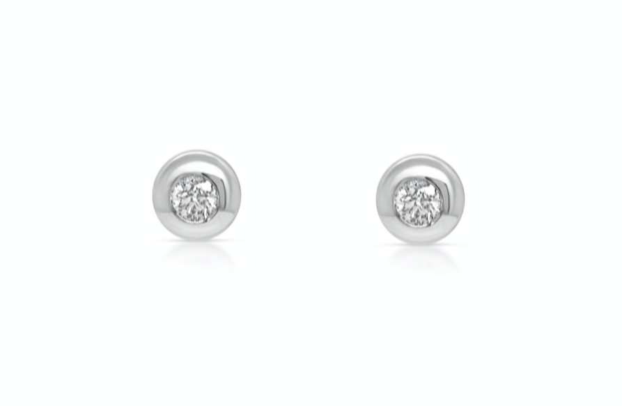 Mini Earrings 18kt White Gold Domed & Round Diamonds Studs