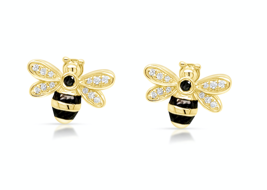 Earrings 14Kt Gold Bee with Diamonds