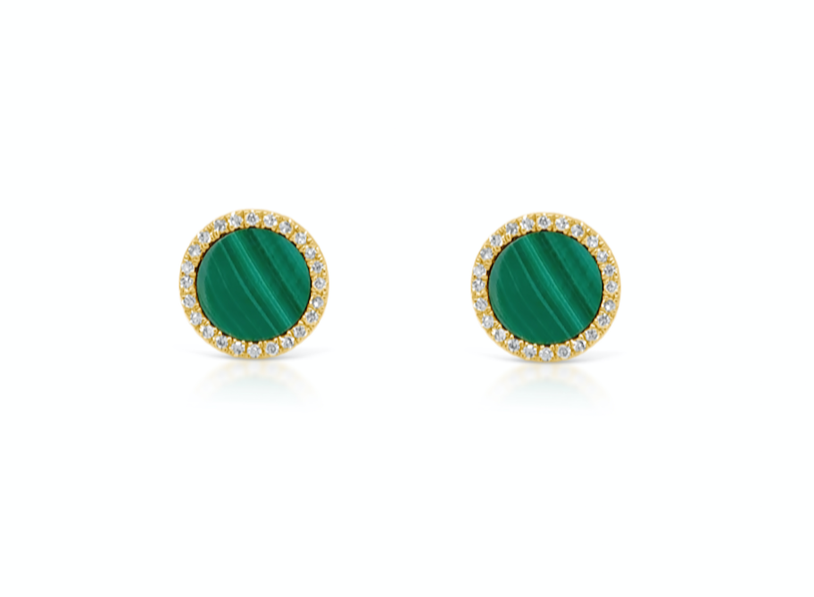 Earrings 14kt Gold Malachite & Diamonds