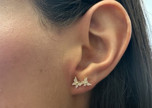 Earrings 18kt Rose Gold Asymmetrical Butterflies & Diamonds