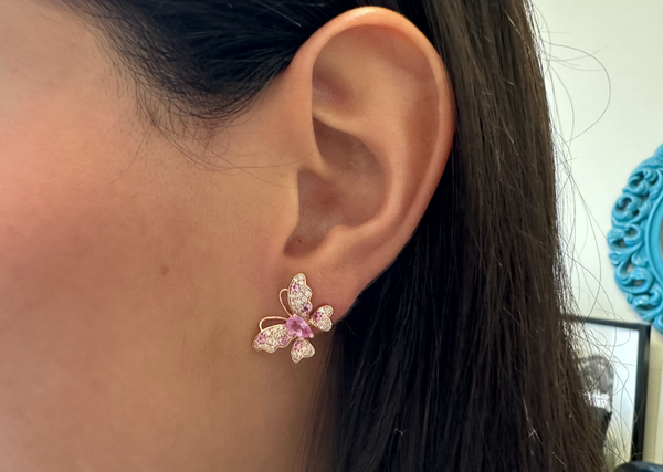 Earrings 18kt Gold Pink Sapphire & Diamonds Butterflies