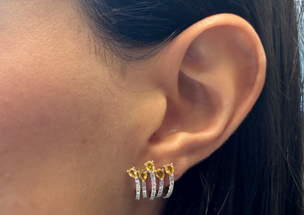 Earrings 18kt Gold Pear Yellow Sapphires & Round Diamonds Lobe Studs