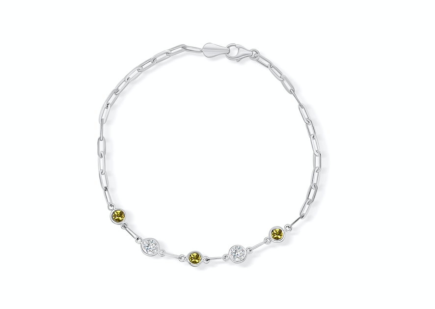 Bracelet 18kt Gold Chain White and Yellow Sapphires