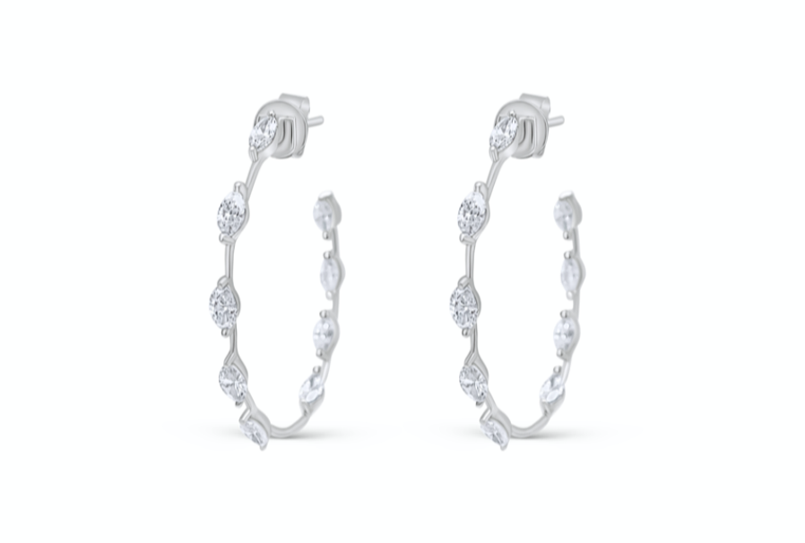 Earrings 18kt White Gold Hoops with Marquise Diamonds