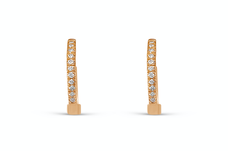 Earrings 14kt Rose Gold Round Mini Hoops & Diamonds