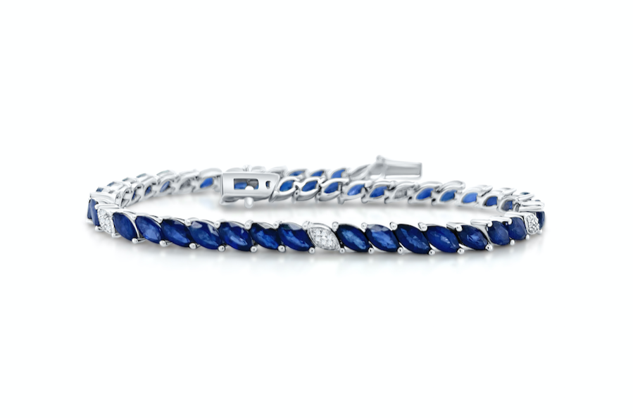 Bracelet 14kt Gold Tennis Sapphires & Diamonds