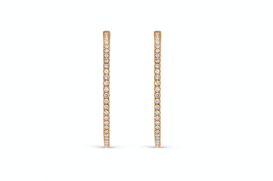 Earrings 14kt Gold Round Hoops & Diamonds