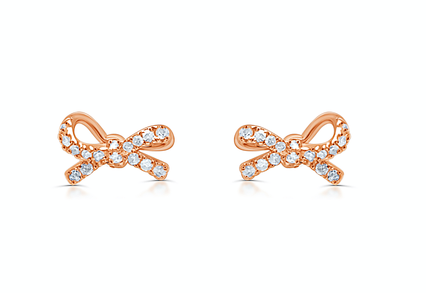 Earrings 14kt Rose Gold Mini Bows with Diamonds