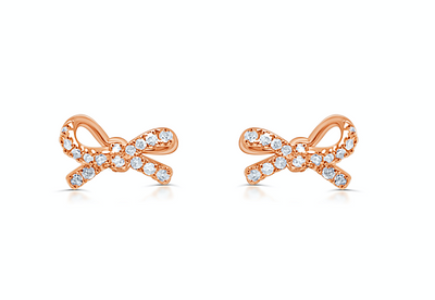 Earrings 14kt Rose Gold Mini Bows with Diamonds