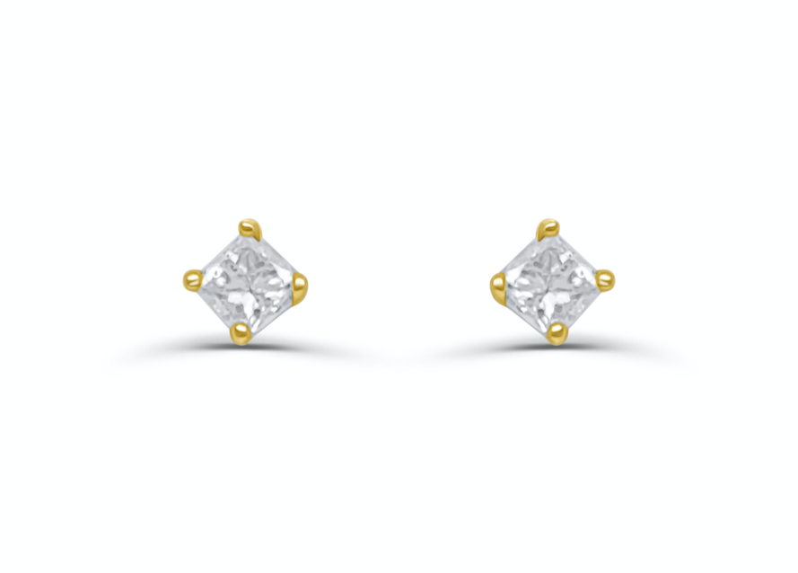 Mini Earrings 14kt Gold Princess Diamonds Studs