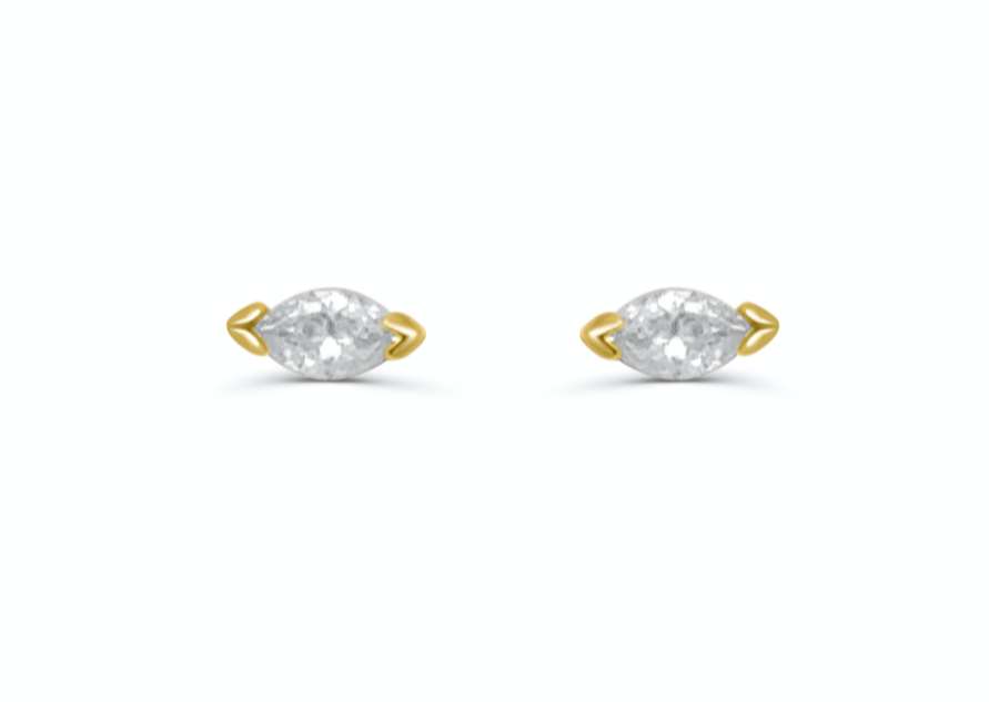 Mini Earrings 14kt Gold Marquise Diamonds Studs