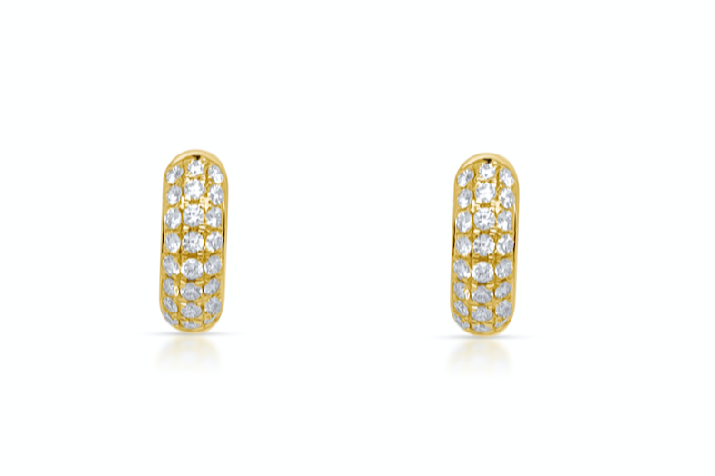 Earrings 14kt Yellow Gold Huggies & 3-Row Diamonds