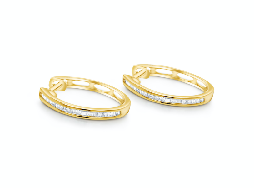 Earrings 18kt Gold Hoops & Baguette Diamonds