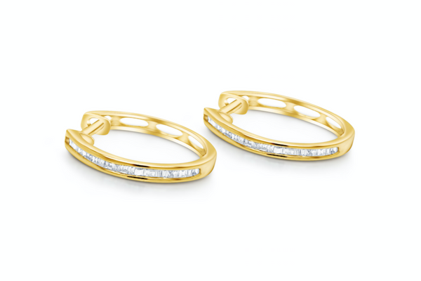 Earrings 18kt Gold Hoops & Baguette Diamonds