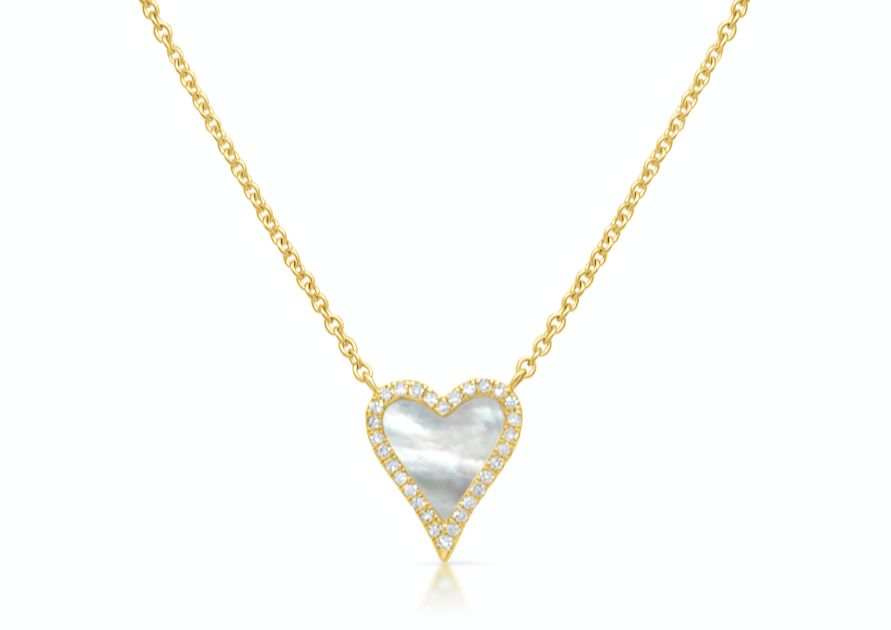 Necklace 14kt Gold Mother of Pearl Heart and Diamond