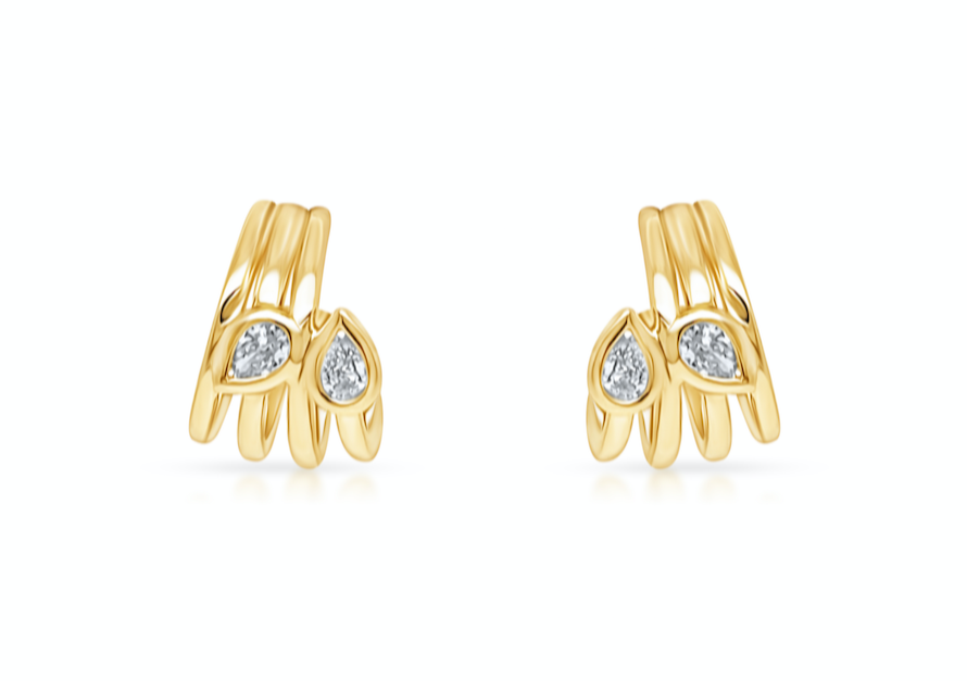 Earrings 14kt Gold Lobe Stud & Pear Diamonds