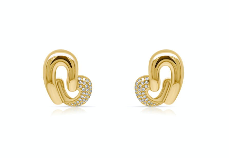 Earrings Heart Design 14kt Yellow Gold & Diamonds