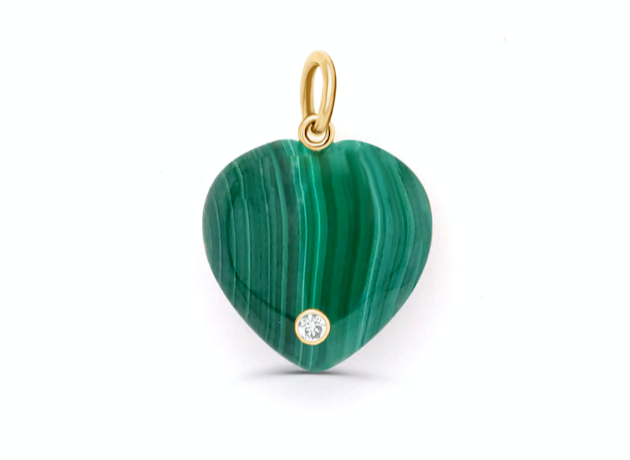 Pendant 14kt Gold Malachite Heart & Round Diamonds