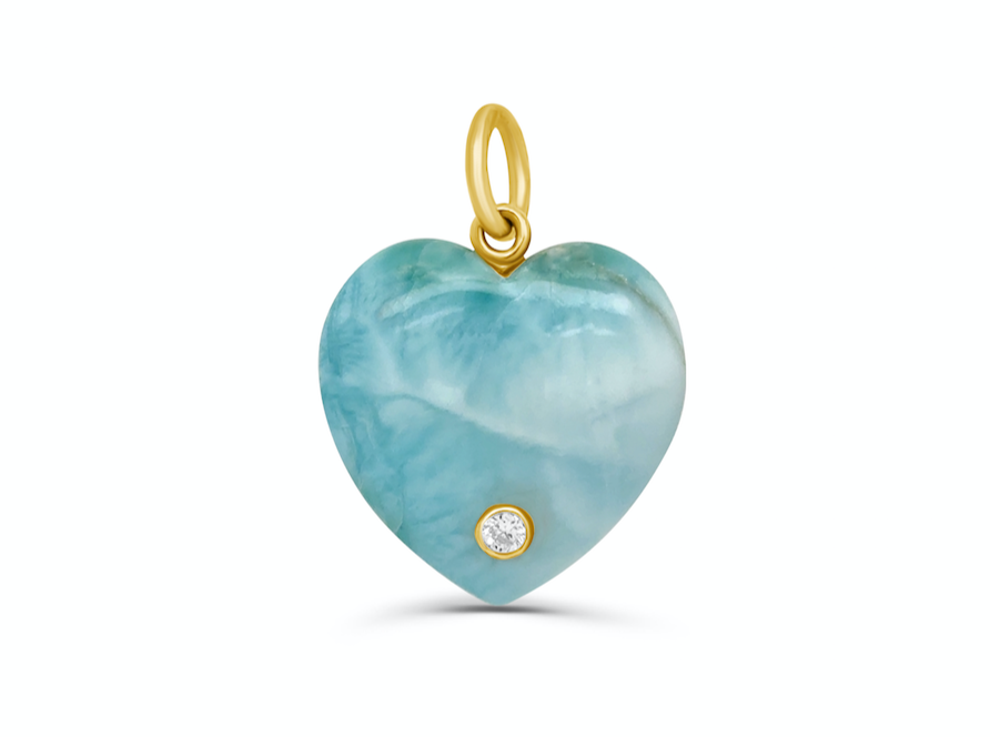 Pendant 14kt Gold Larimar Heart & Round Diamond