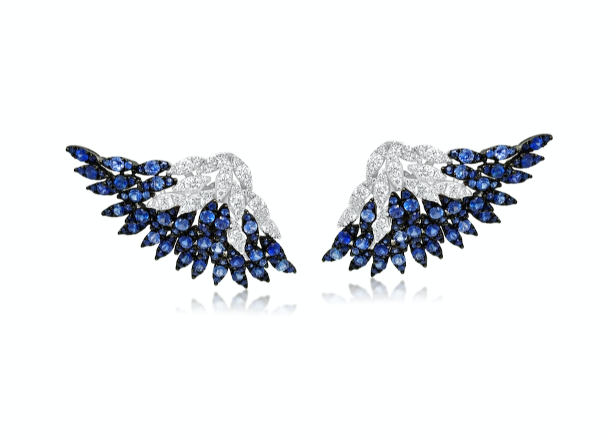 Earrings Wings 18kt White Gold Diamonds and Sapphires