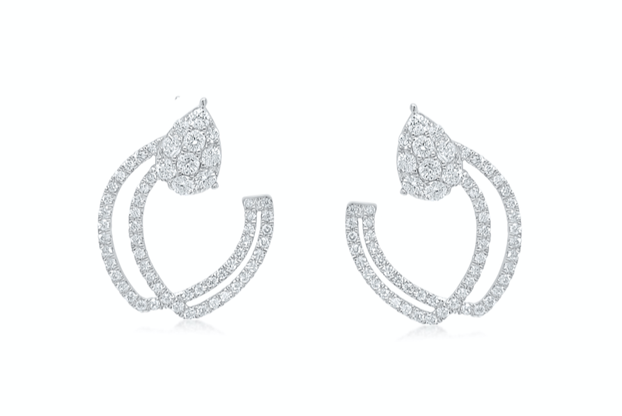 Earrings 18kt White Gold Double Hoops & Diamonds