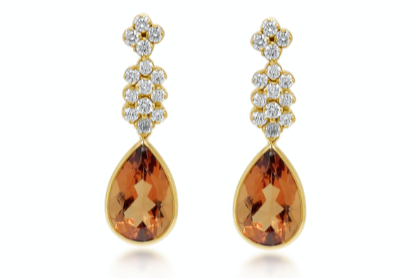 Earrings 18kt Glamorous Vintage Studs with Diamonds and Citrine