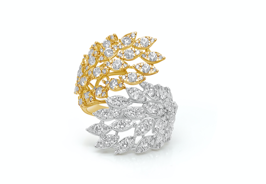 Ring 18kt White & Yellow Gold Diamonds Leafs