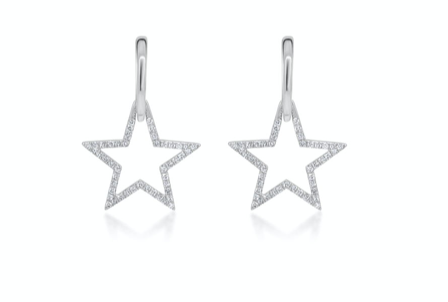 Earrings 14kt White Gold Huggies Star & Diamonds Drop