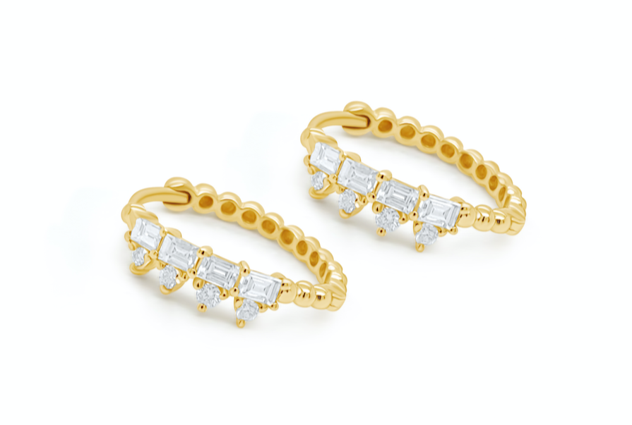 Earrings 18kt Yellow Gold Hoops & Diamonds