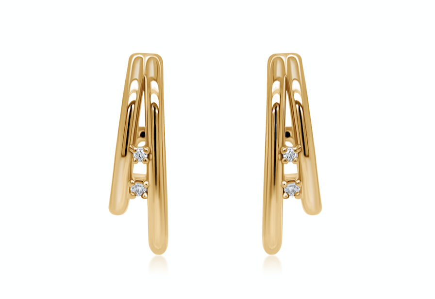 Earrings 18kt Yellow Gold Double Oval Hoops & Diamonds