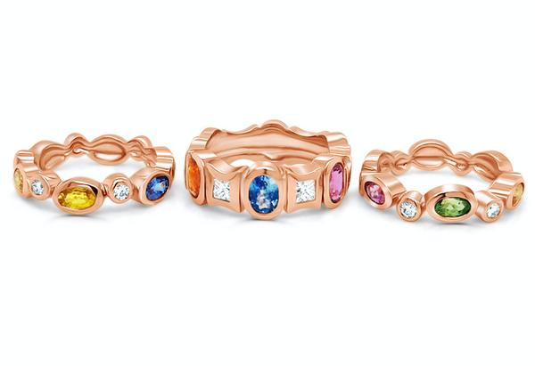 Ring Multicolor Sapphires & Diamonds in Rose Gold