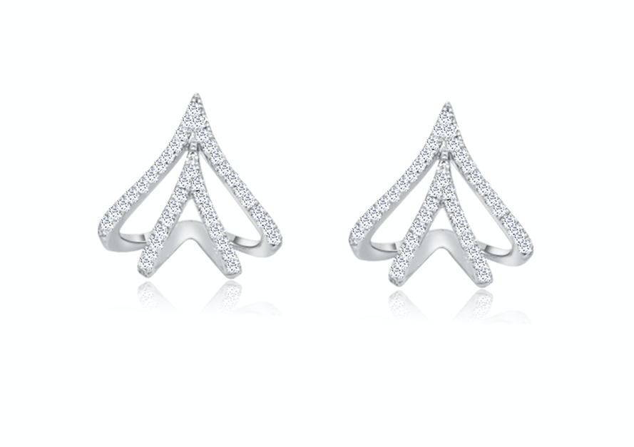 Earrings 14kt Gold Rounded Claw & Diamonds