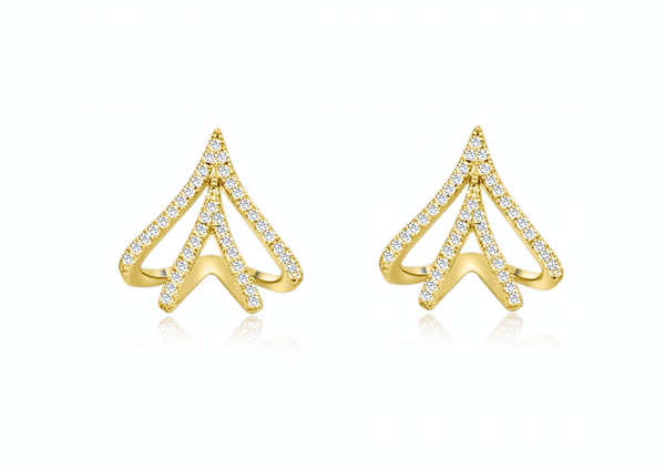 Earrings 14kt Gold Rounded Claw & Diamonds