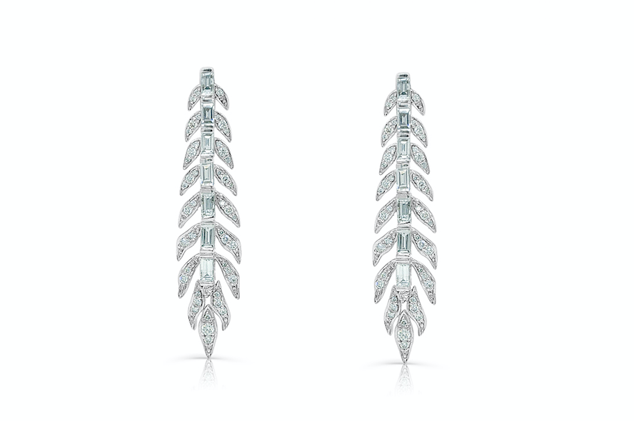 Earrings 18kt White Gold Leaves Shape Diamonds Drops
